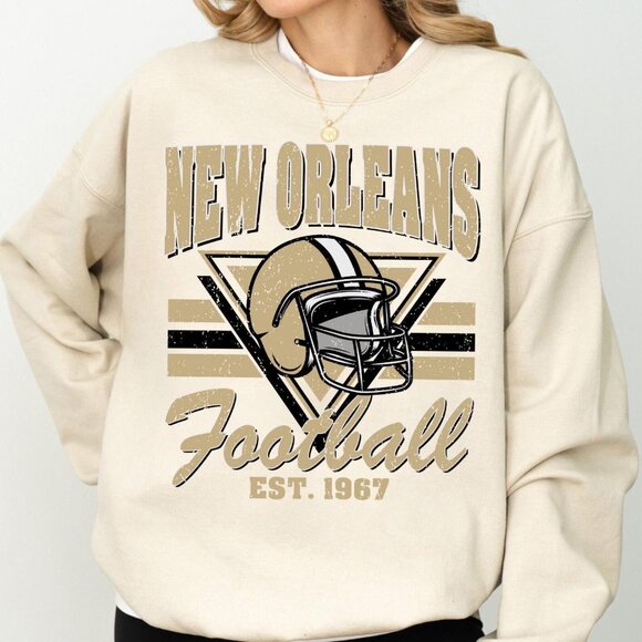 Vintage New Orleans Football Style Sweatshirt, New Orleans Saints NFL Shirt Tee - Picture 1 of 2